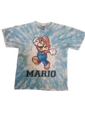 Super Mario T Shirt Mens Medium Blue Tie Dye Nintendo Graphic 100% Cotton